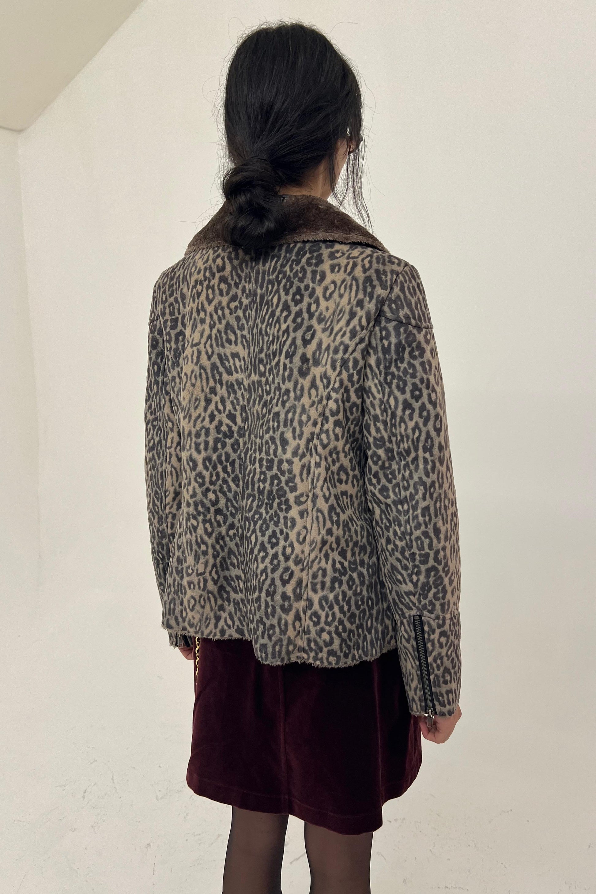 Y2K leopard biker jacket