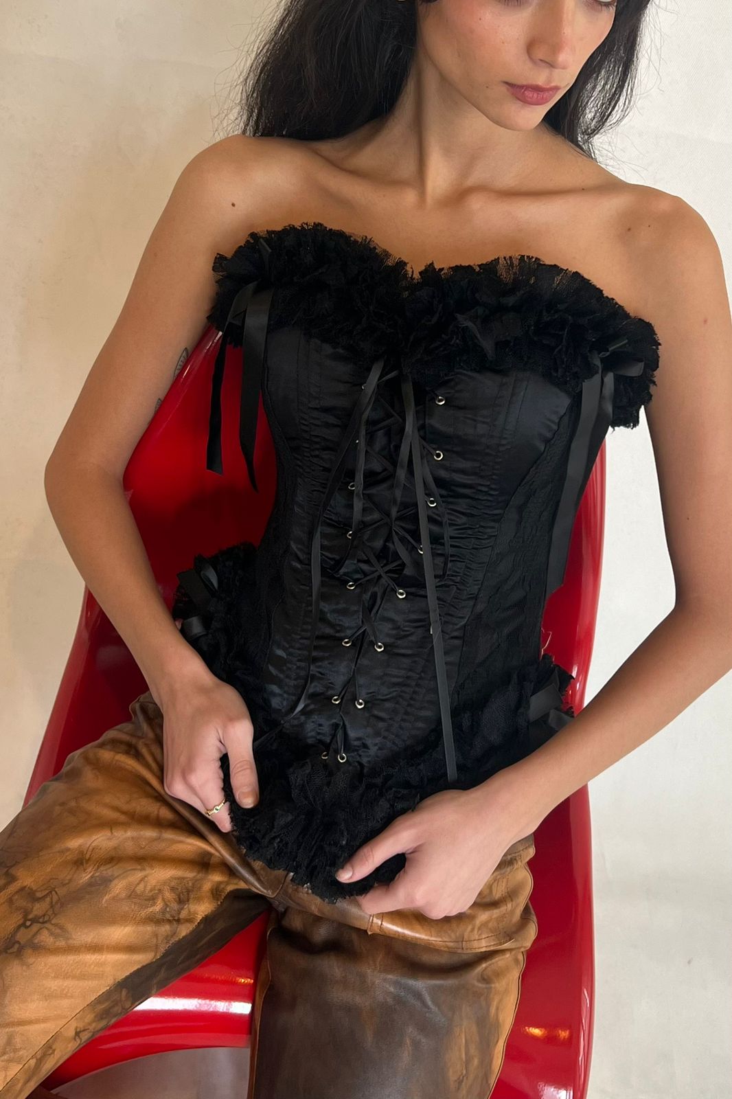 Ruffled black corset