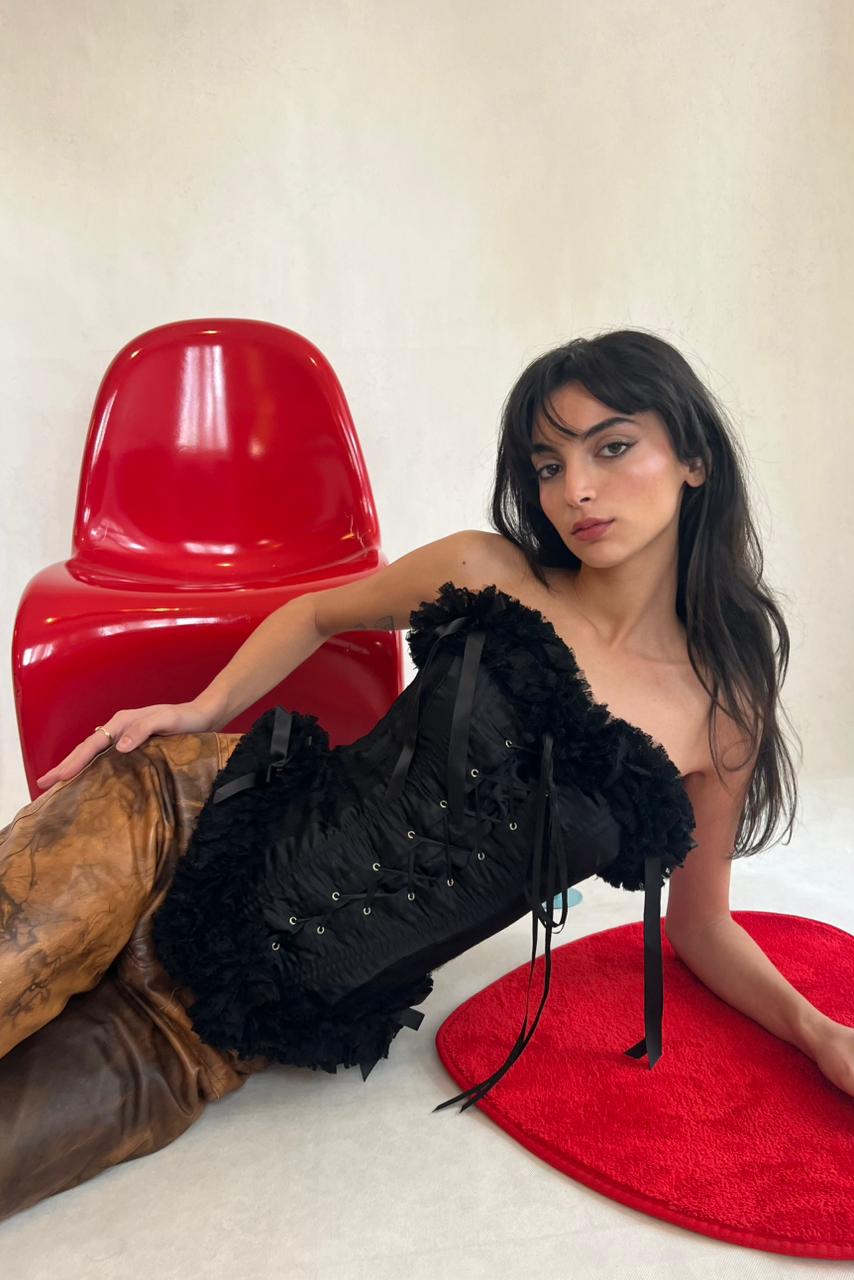 Ruffled black corset