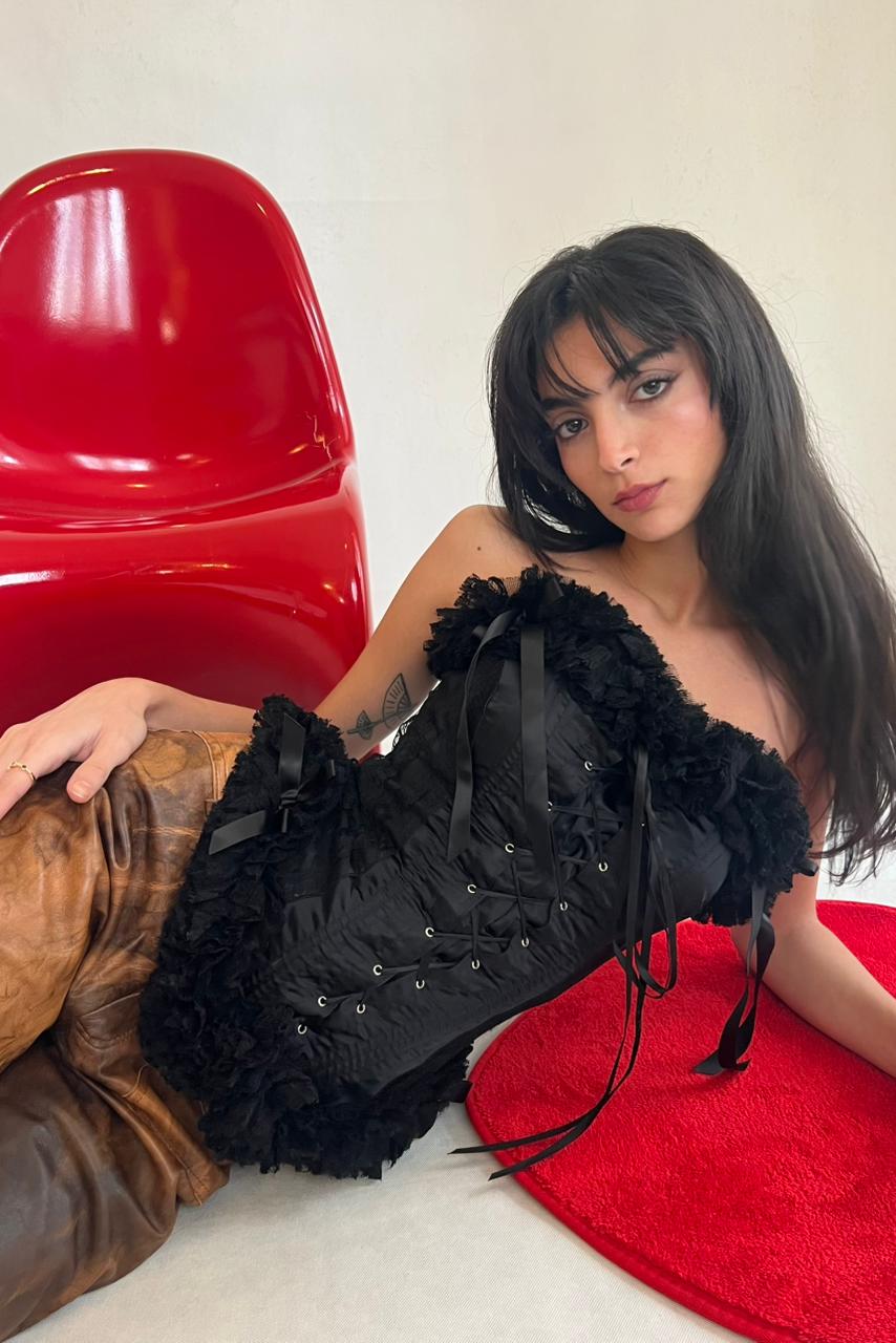 Ruffled black corset