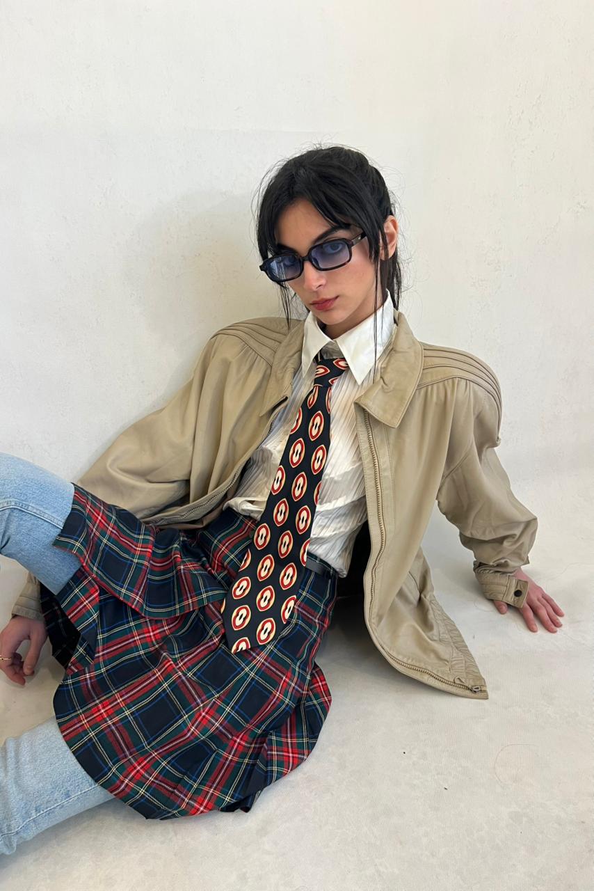 Vintage beige leather bomber jacket