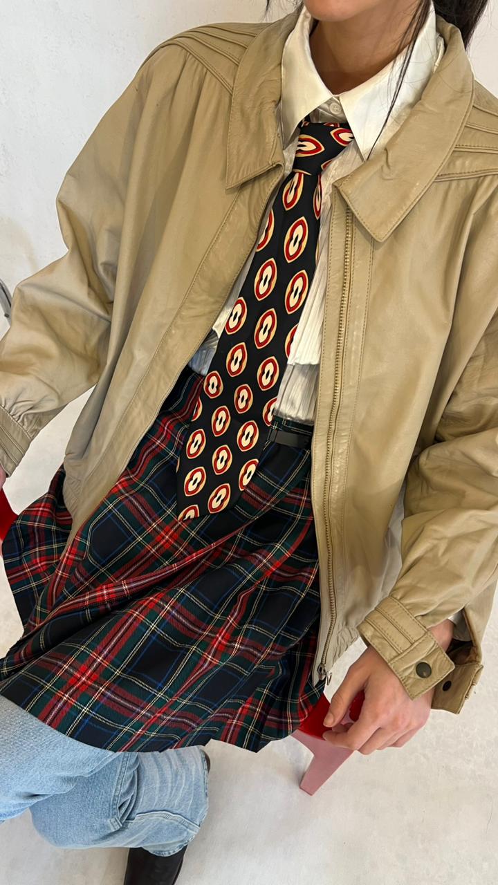 Vintage beige leather bomber jacket