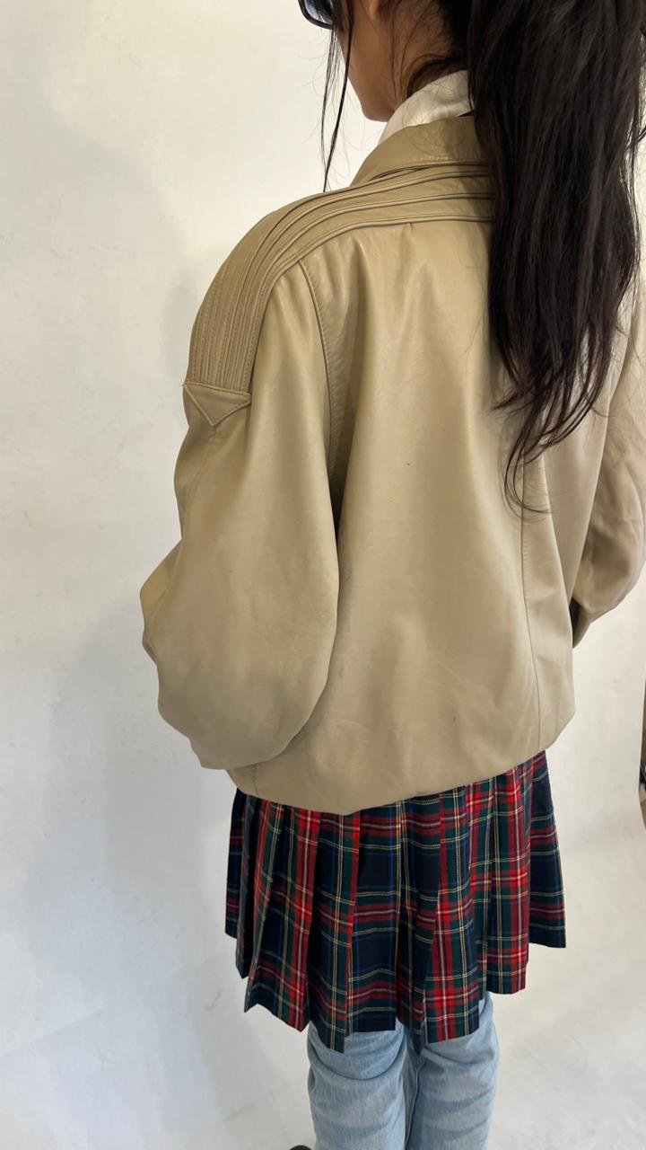 Vintage beige leather bomber jacket