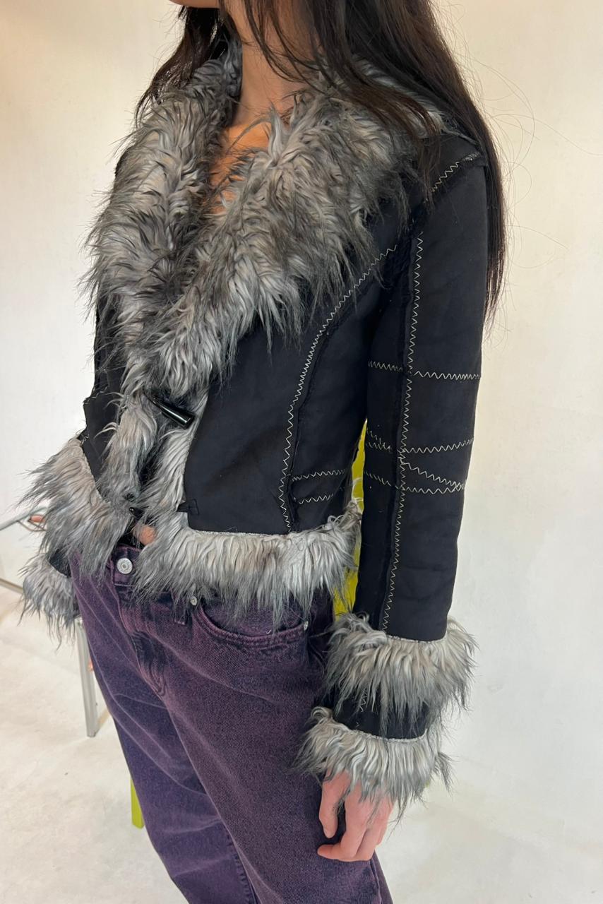 Y2k faux fur black jacket