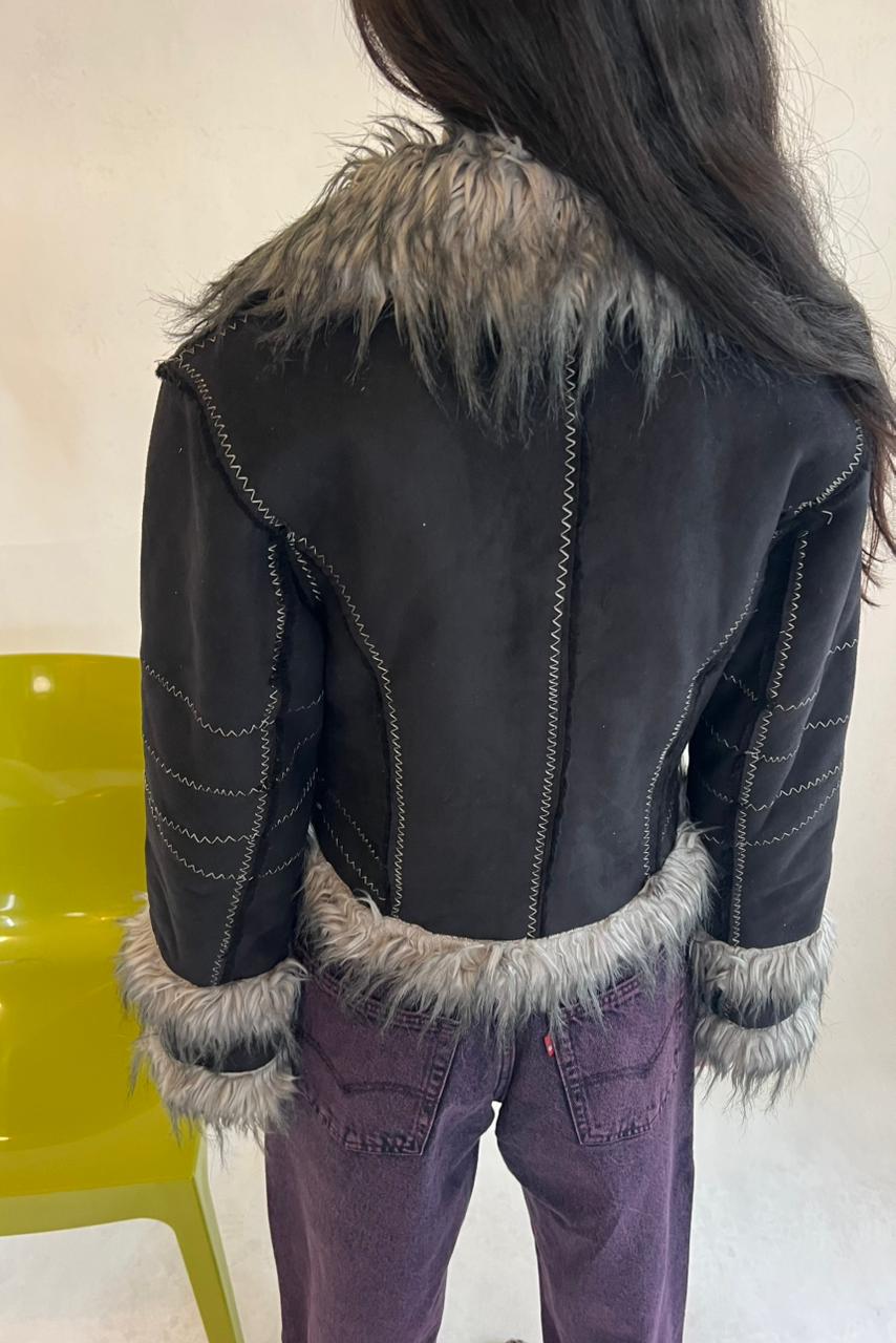 Y2k faux fur black jacket