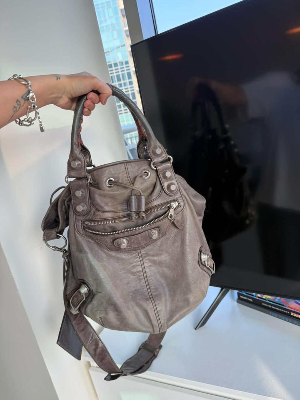 Balenciaga Grey Pompon handbag