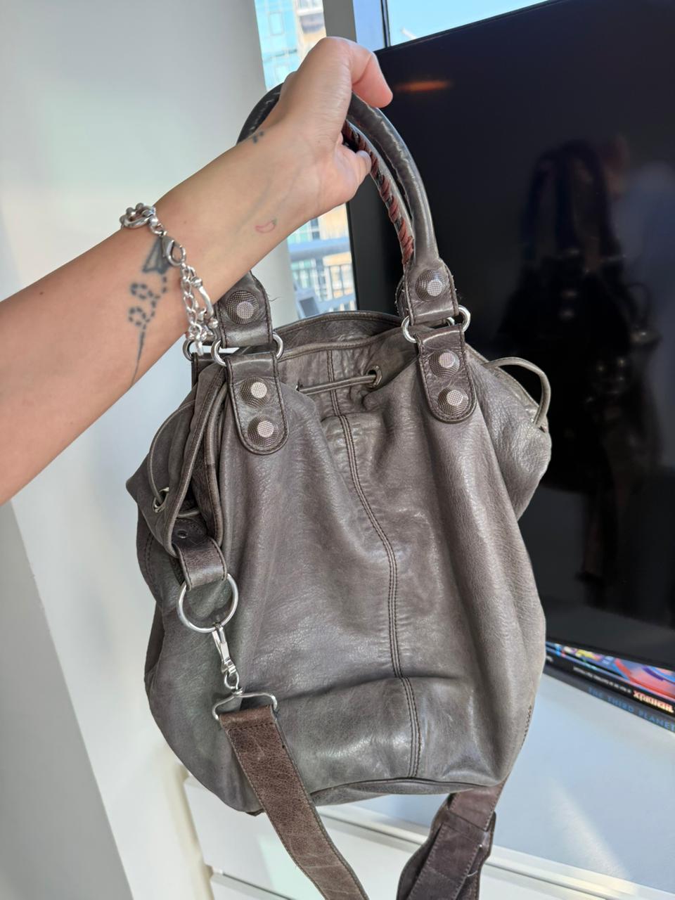 Balenciaga Grey Pompon handbag