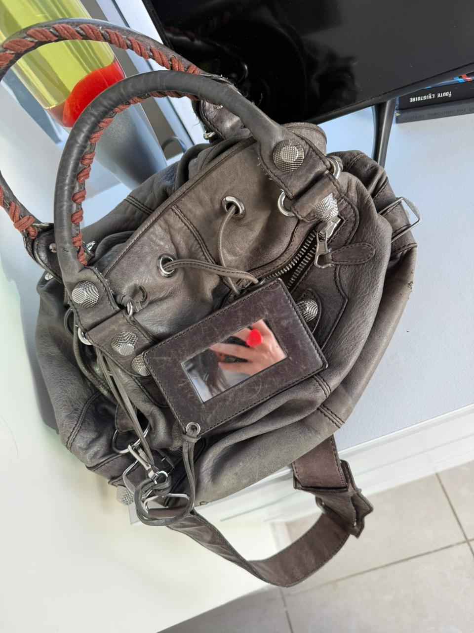 Balenciaga Grey Pompon handbag