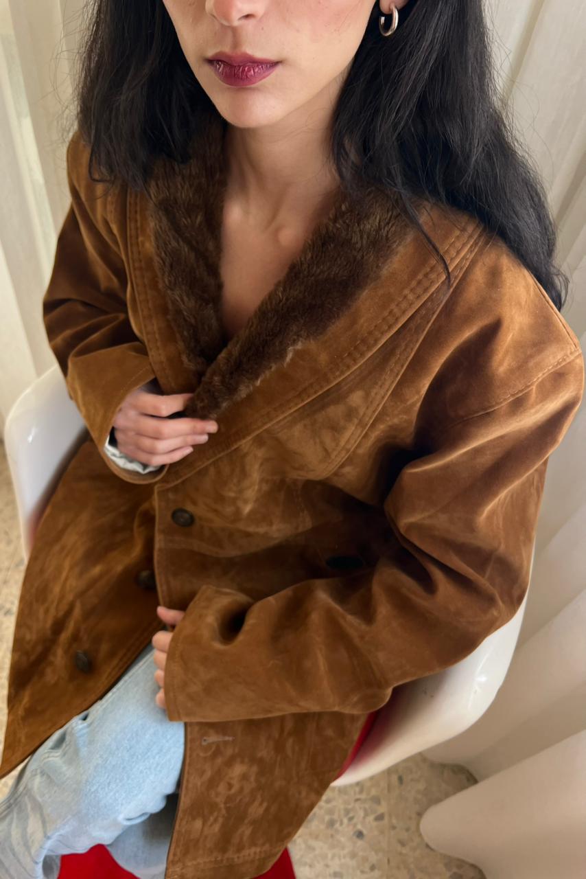 Faux suede and fur jacket in camel color