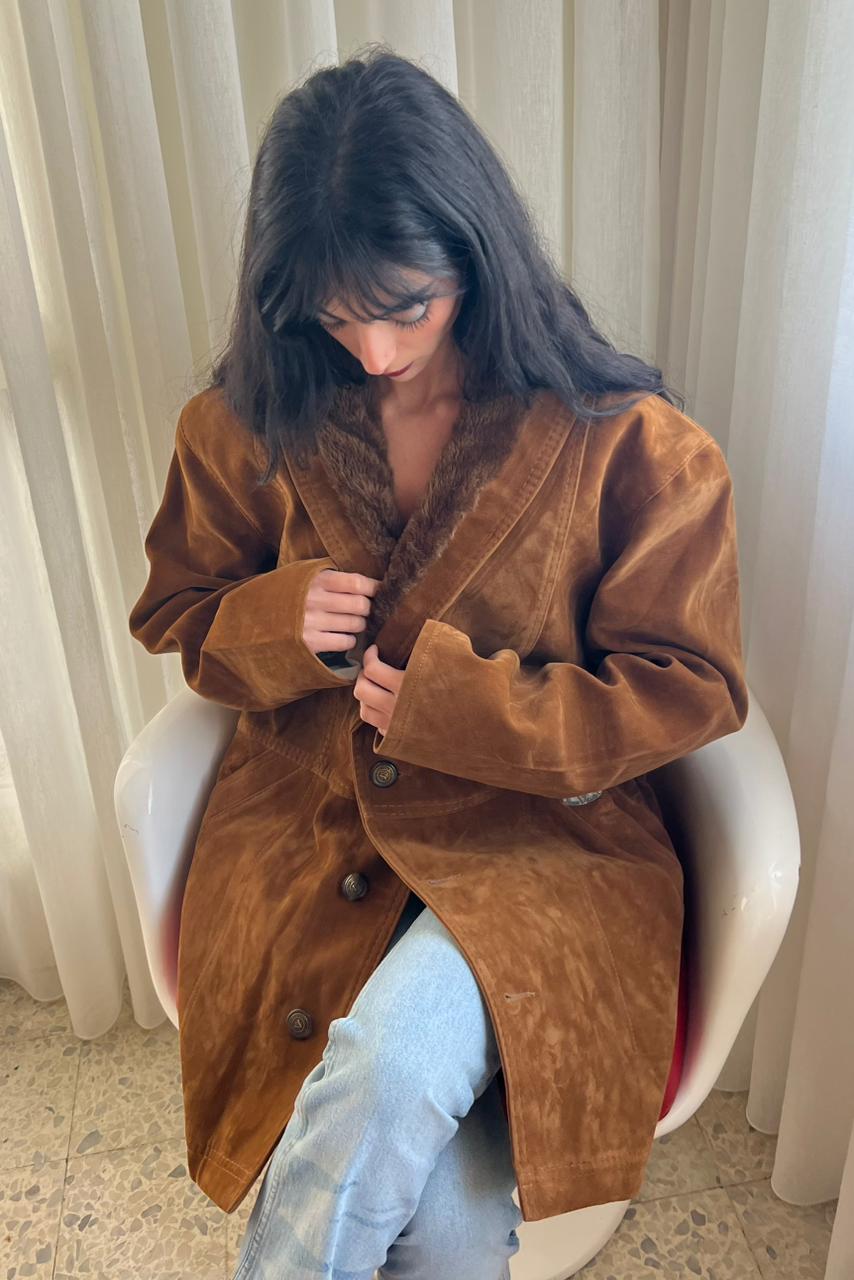 Faux suede and fur jacket in camel color