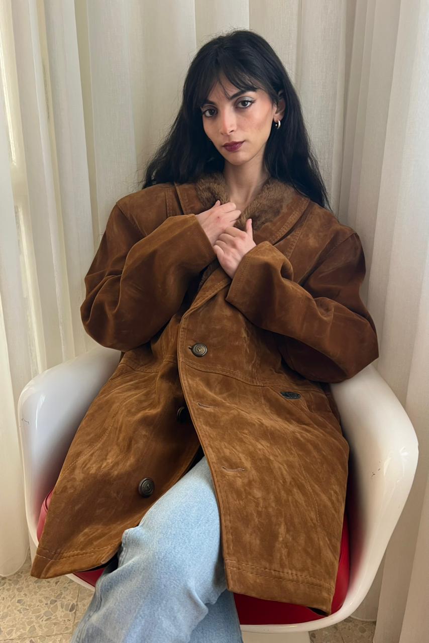 Faux suede and fur jacket in camel color