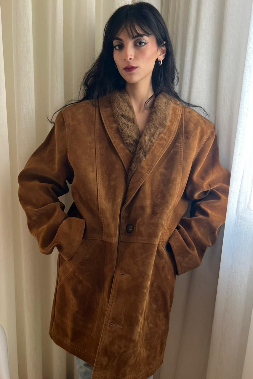 Faux suede and fur jacket in camel color