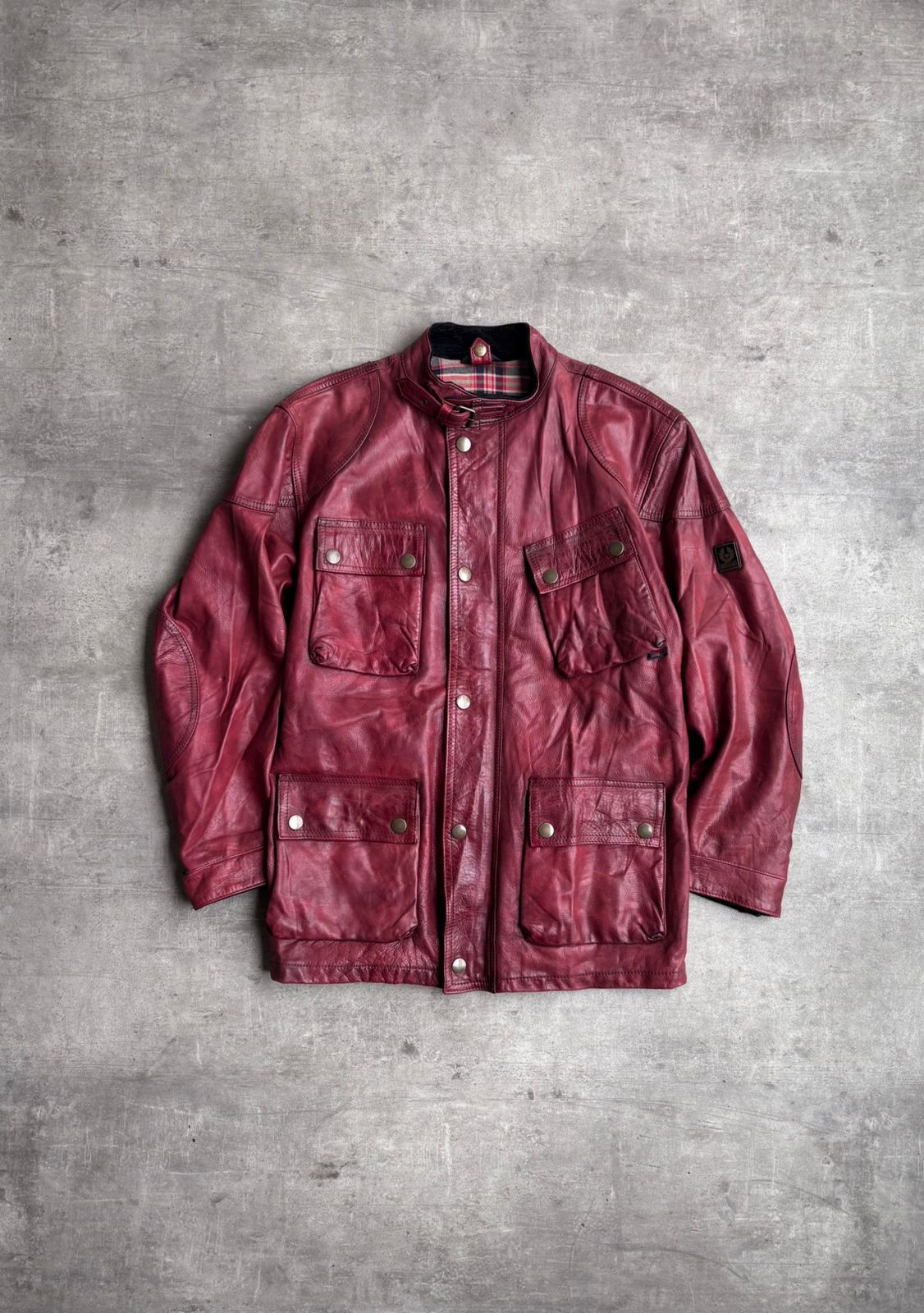 Belstaff trailmaster panther 1966 leather dark red jacket double zipup.