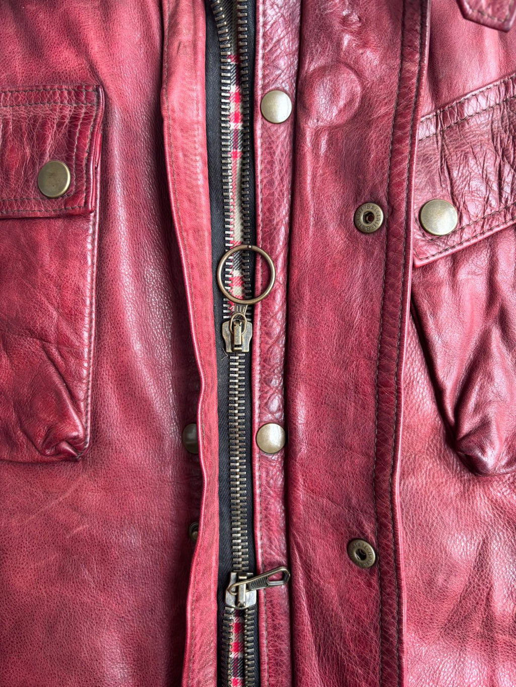 Belstaff trailmaster panther 1966 leather dark red jacket double zipup.