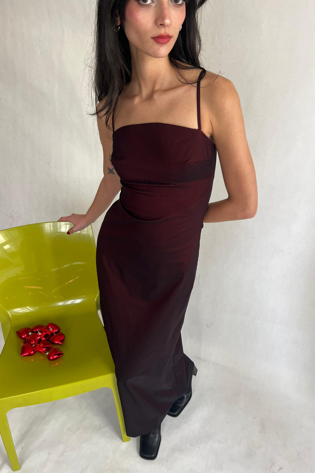 Y2K burgendy slip dress
