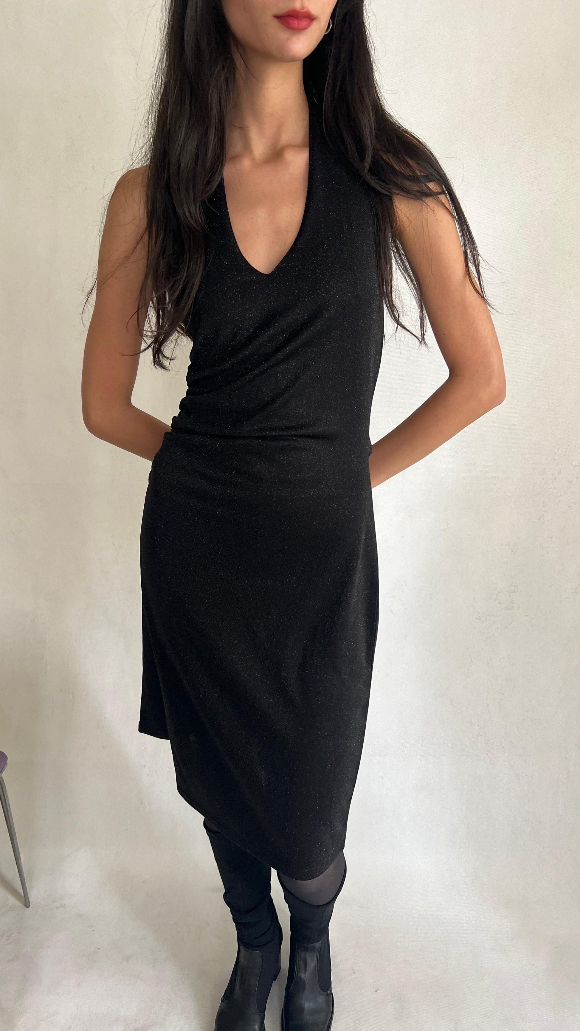 Y2K black halter neck shimmery dress