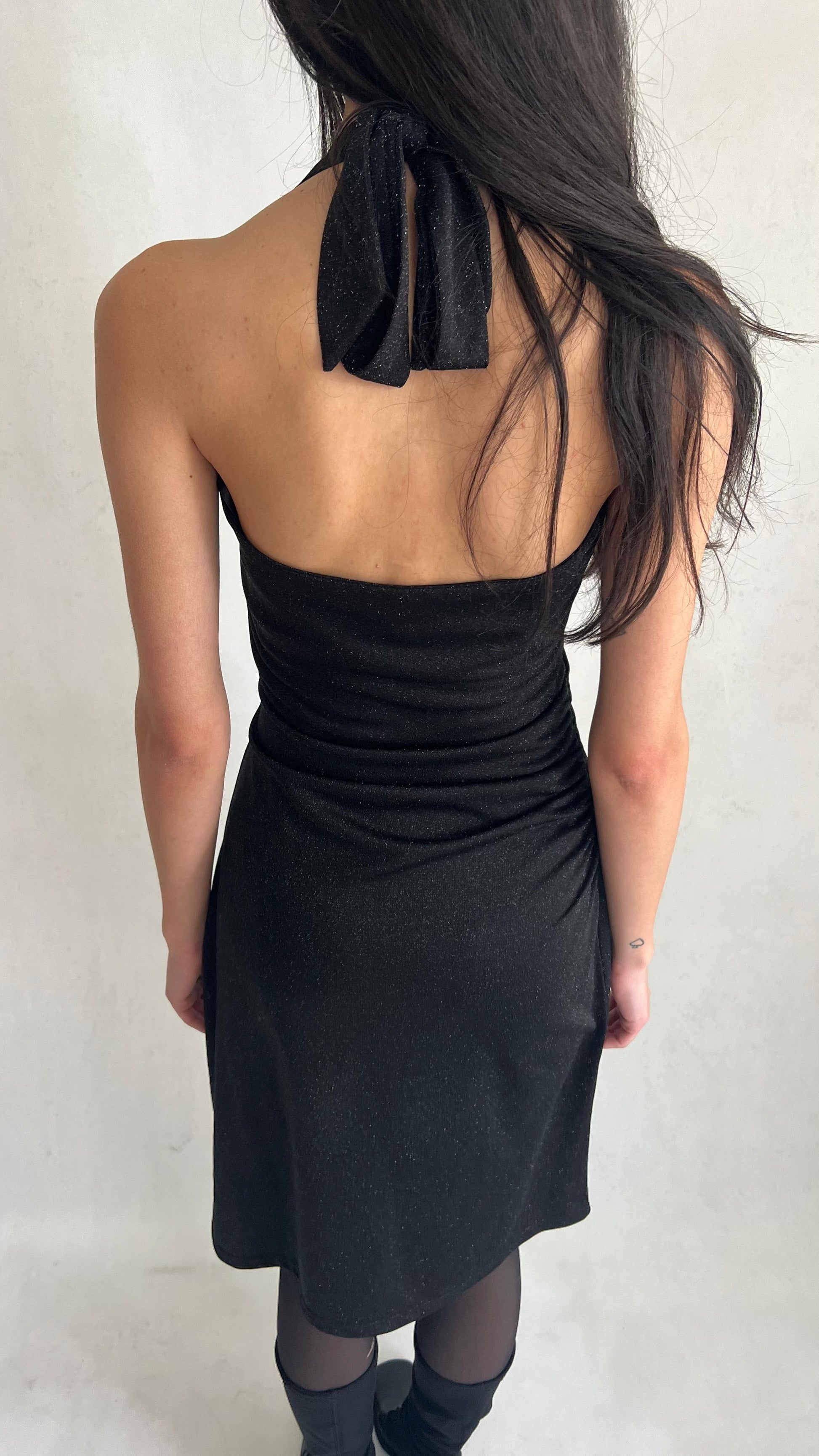 Y2K black halter neck shimmery dress