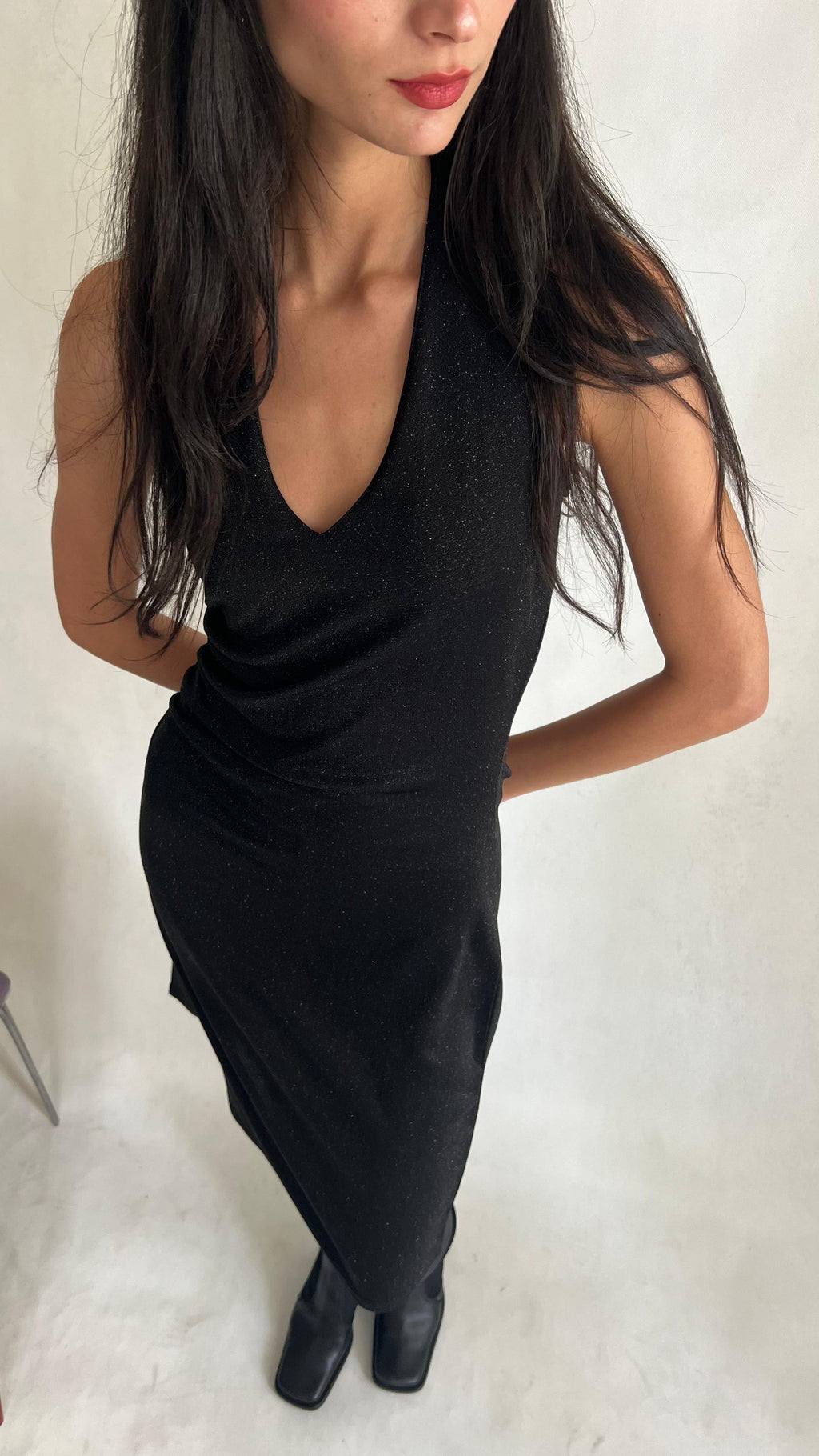 Y2K black halter neck shimmery dress
