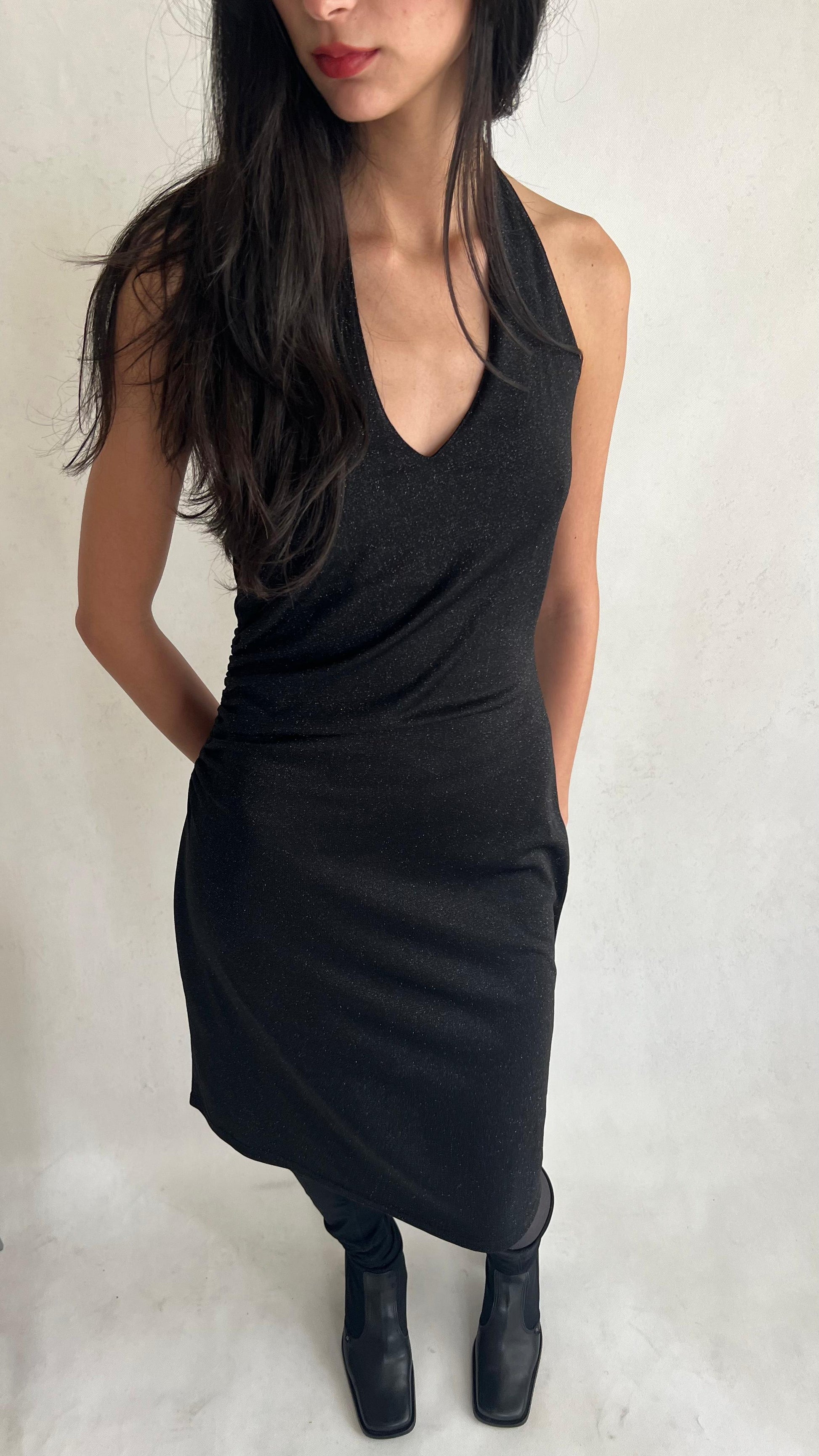 Y2K black halter neck shimmery dress
