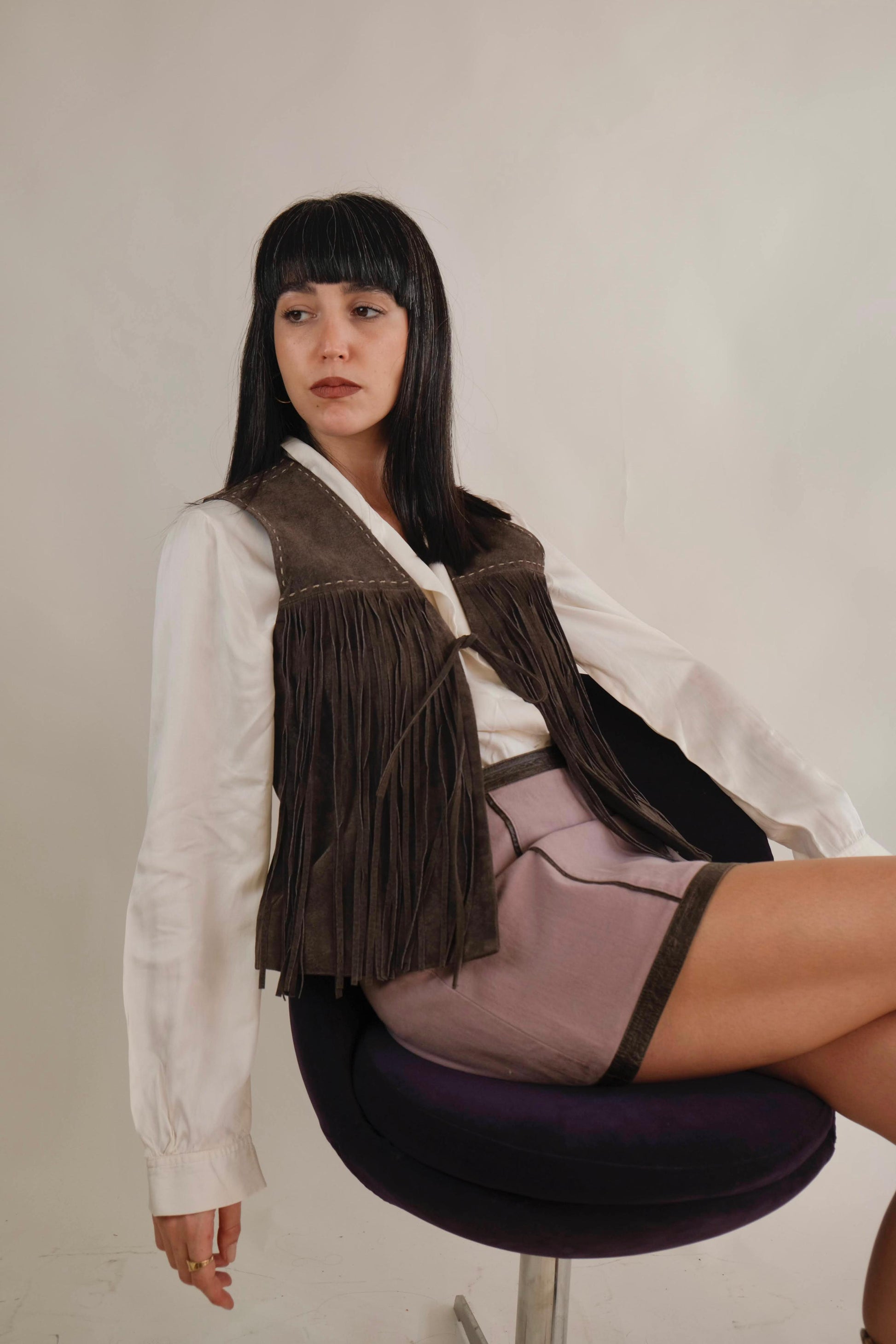 Y2K suede western fringe vest