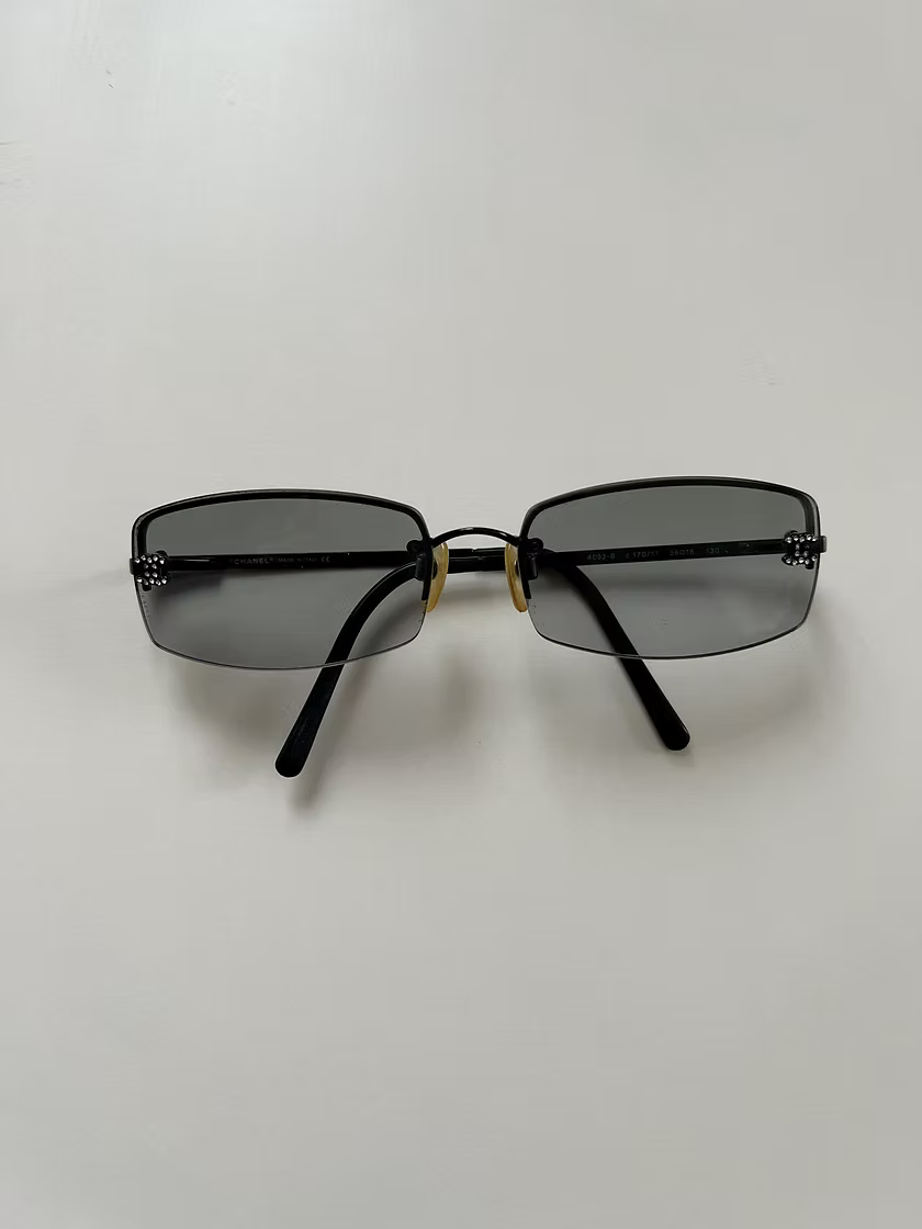 Vintage Chanel rimless black rhinestone sunnies