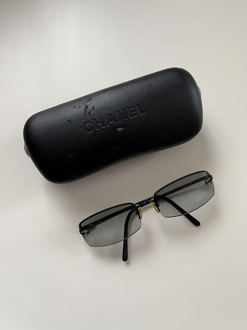 Vintage Chanel rimless black rhinestone sunnies