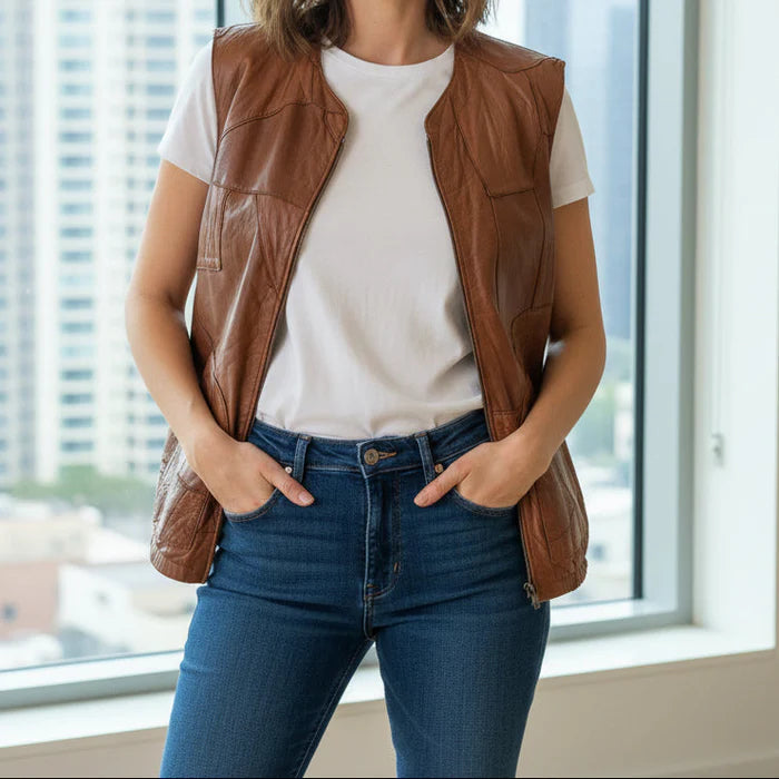 Leather camel vest