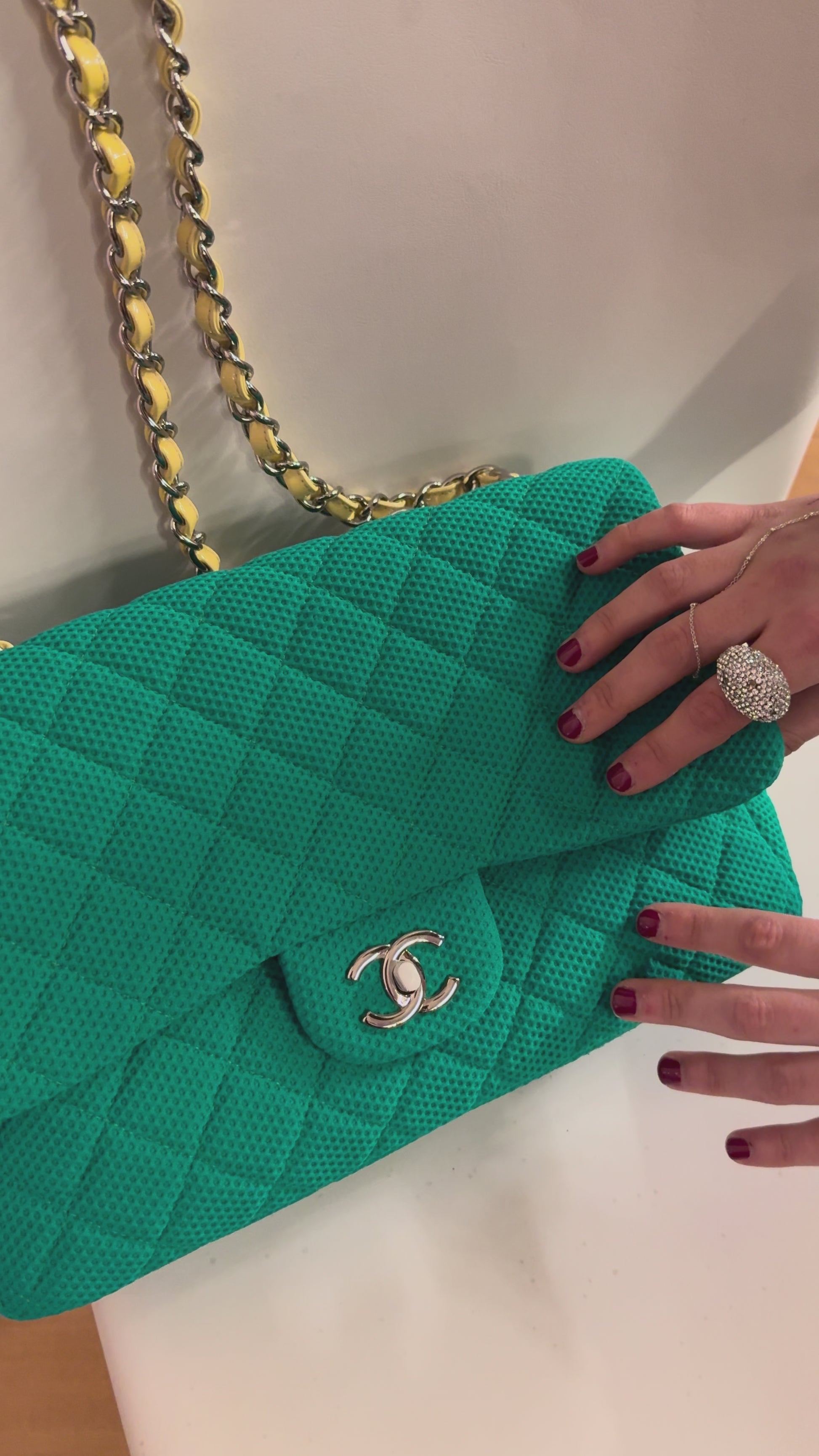 2009-2010 Medium Green Chanel cloth flap bag