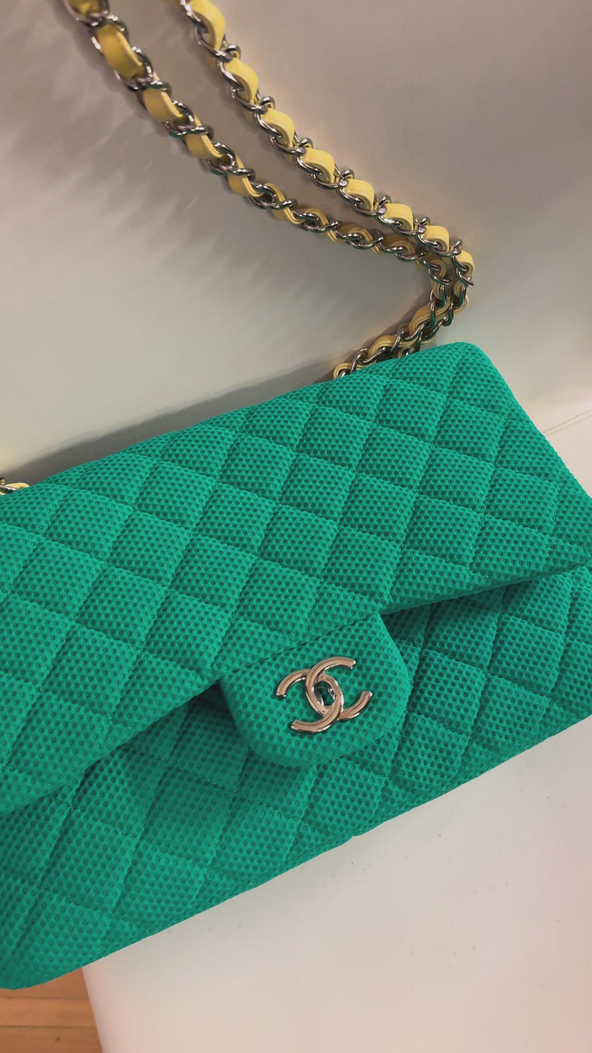 2009-2010 Medium Green Chanel cloth flap bag