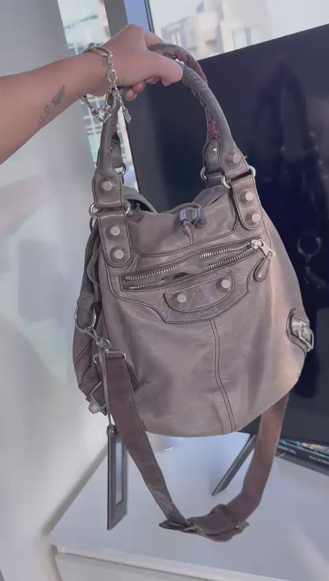 Balenciaga Grey Pompon handbag