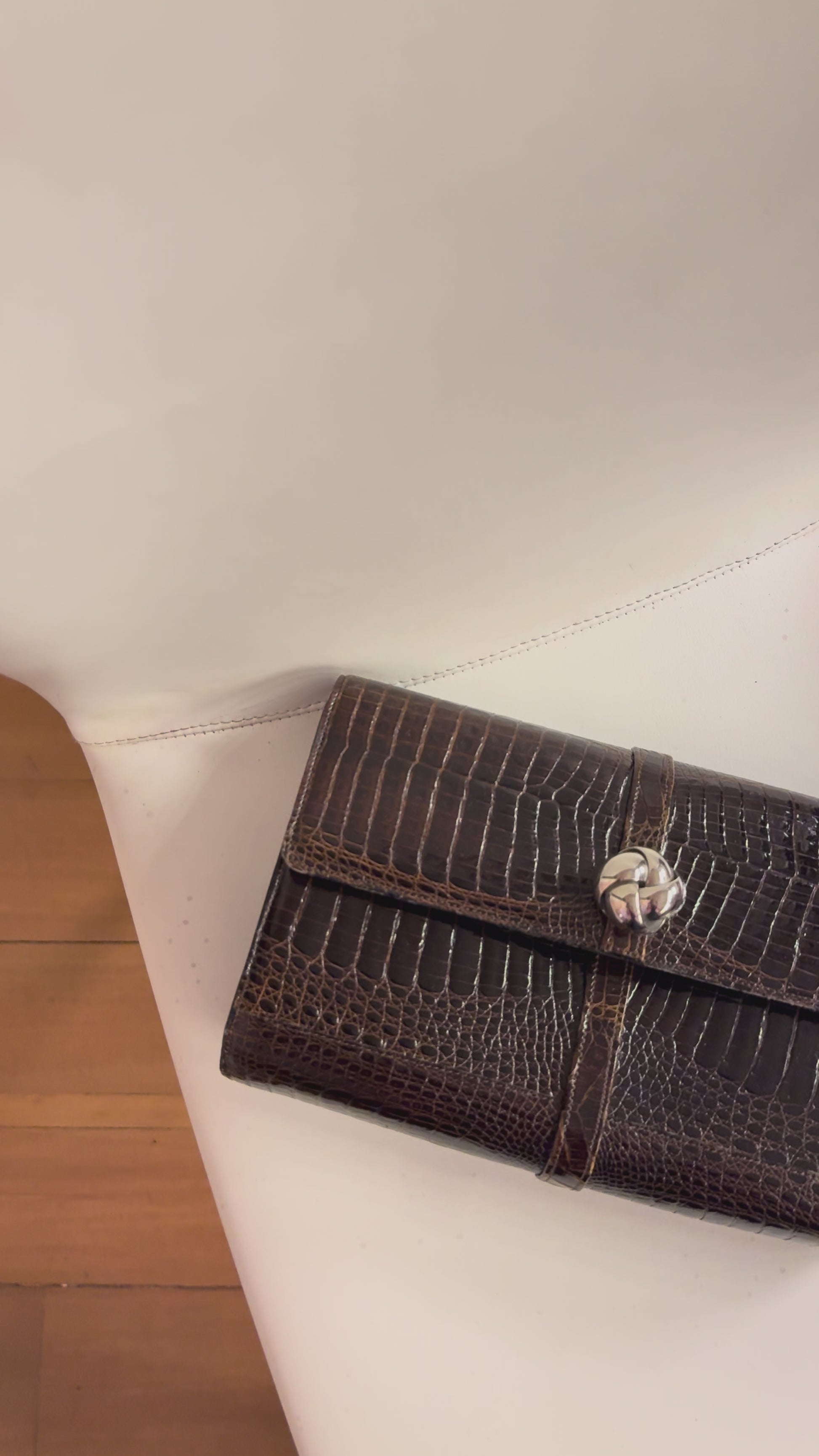 BROWN Crocodile shiny leather CLUTCH